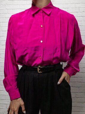 Vintage 100% Silk Fuchsia Pink Blouse